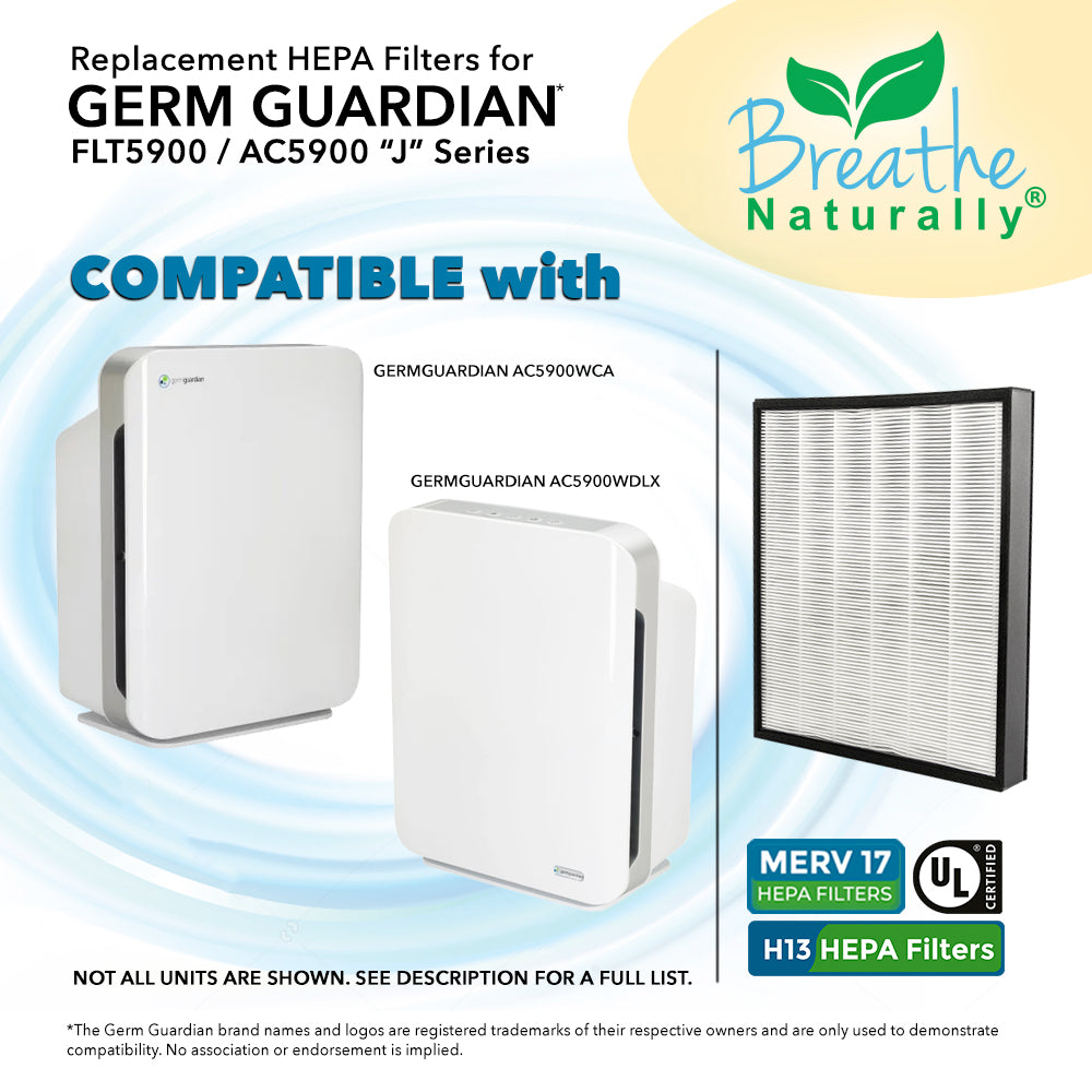 Breathe Naturally Germ Guardian FLT5900 J HEPA Carbon Filters for FLT5900 AC5900 Series Air Purifiers 1 HEPA Filter 4 Carbon Filters