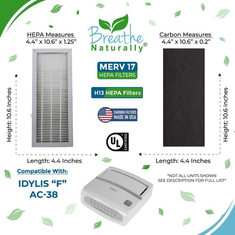 Idylis "F" AC-38 Replacement HEPA + Carbon Pre-Filter Bundle - Breathe Naturally